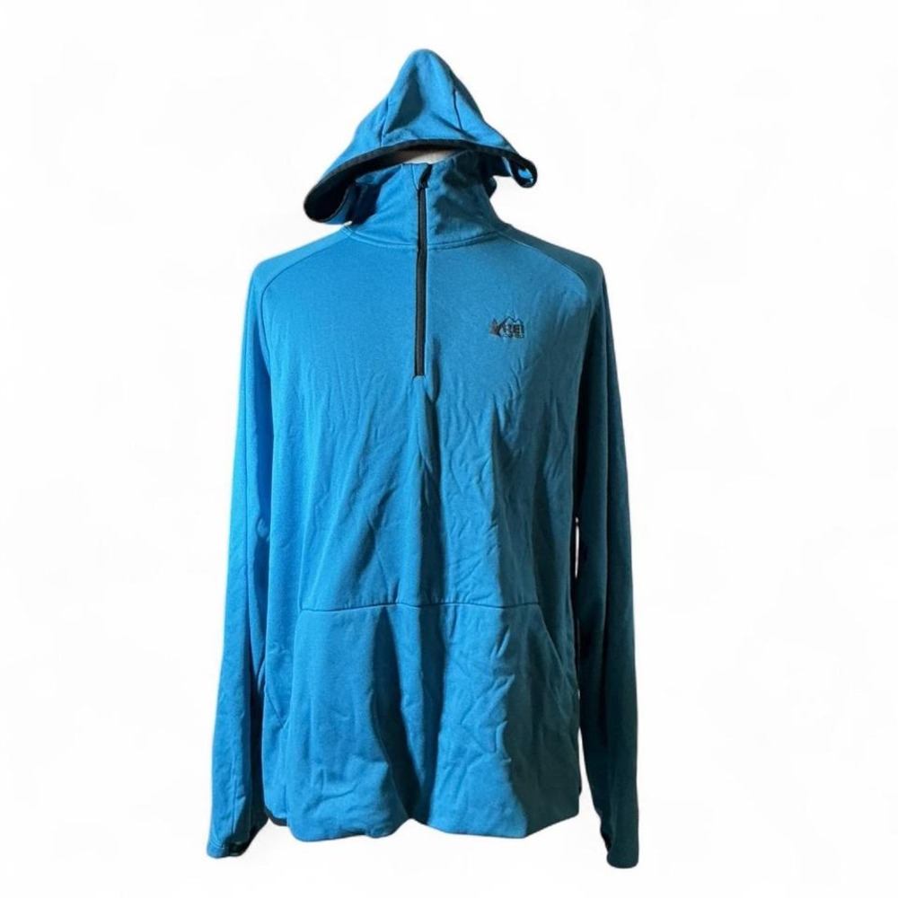REI Co-op Gorpcore Hiking Activewear Hoodie Mens XL Blue Quarter Zip Tech Fleece
